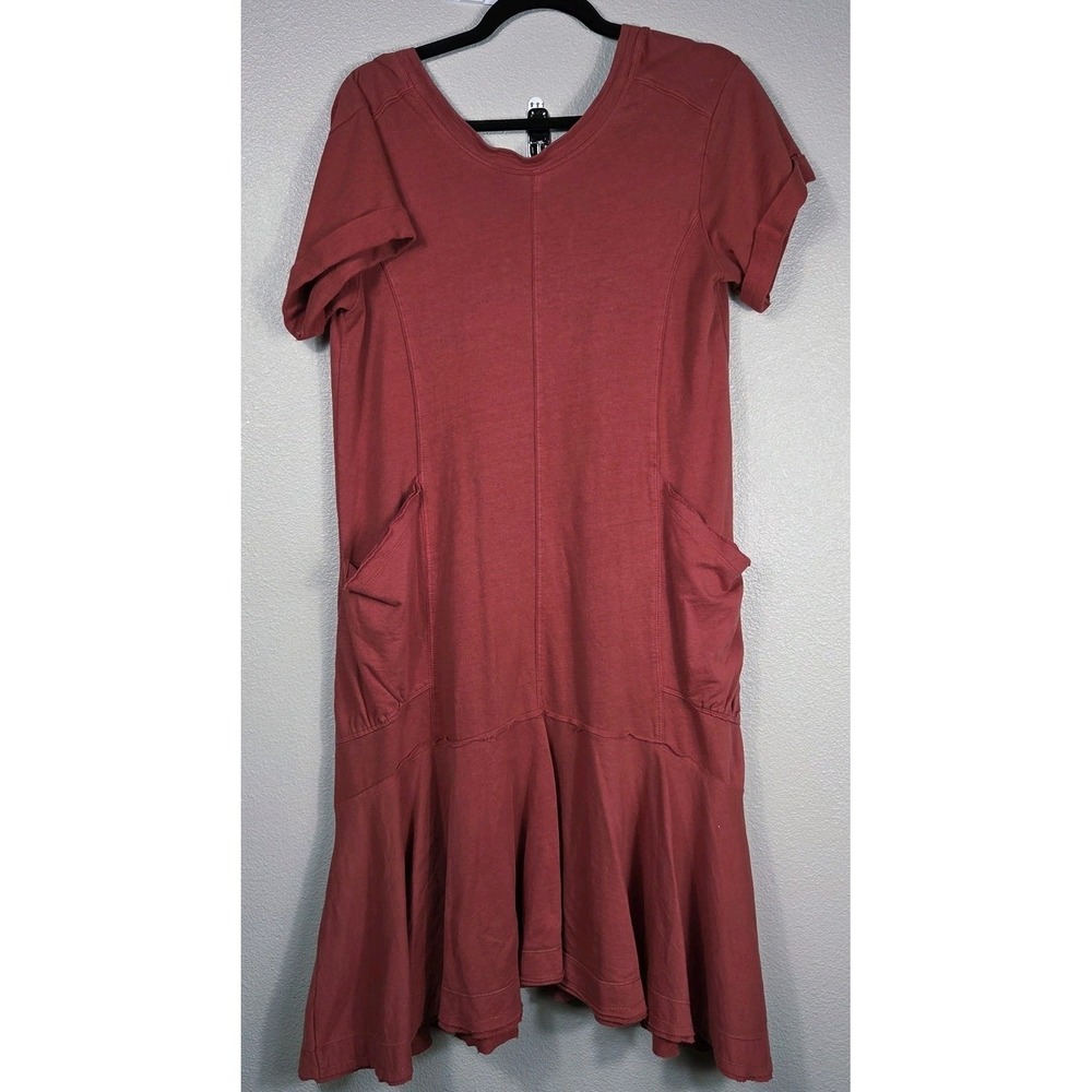 Saturday Sunday Anthropologie Cotton Pocket Midi Dress Raw Hem Artsy Small